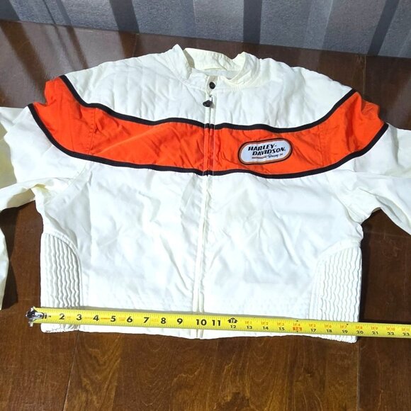 Vtg Harley-Davidson Womens White & Orange Jacket Logo Cropped Racing Bikercore - Picture 6 of 11